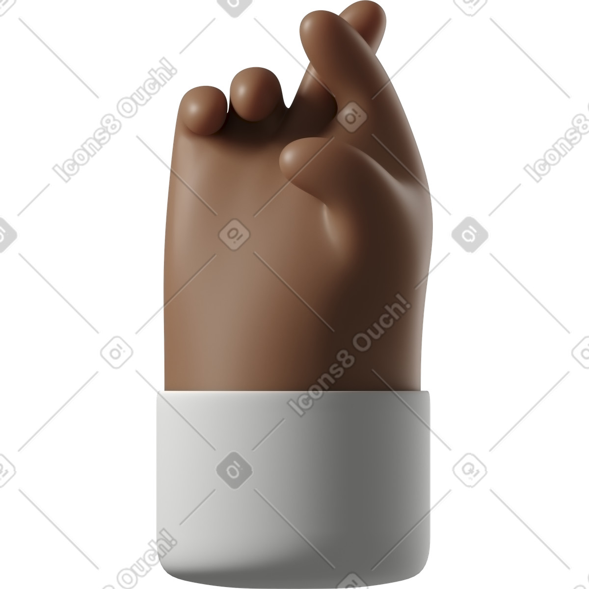Ilustración Mano de piel marrón oscura con dedos cruzados en estilo 3D Hands Fun&Wild a descargar en PNG y SVG