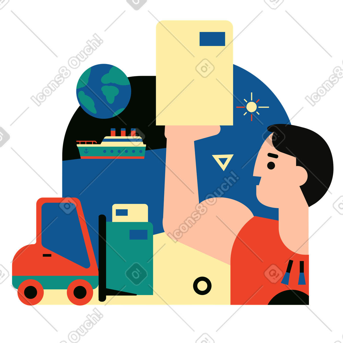 Shipping industry and man with box illustration in Polar style download in PNG, SVG