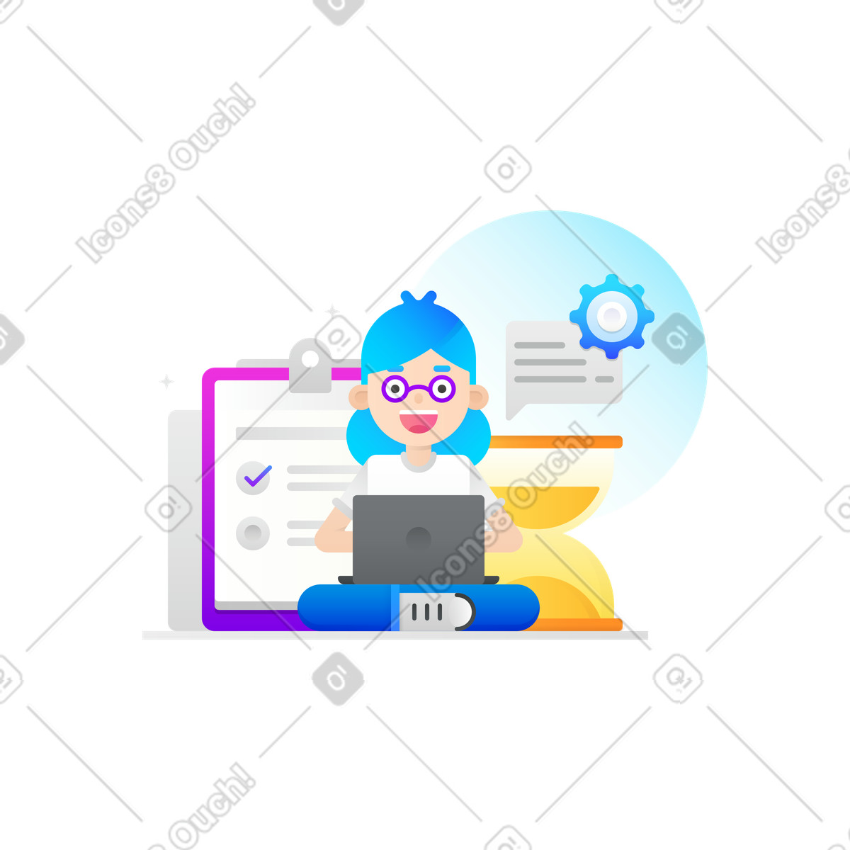 Productive work illustration in Hugo style download in PNG, SVG