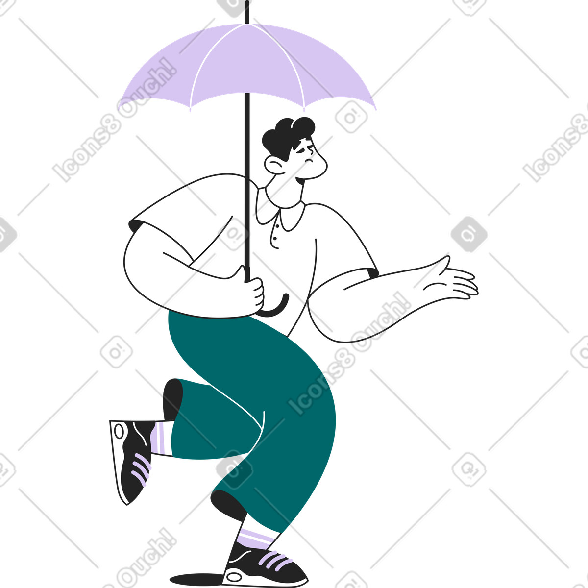 Ilustração de Homem com um guarda-chuva nas mãos em no estilo Sammy Line para baixar em PNG, SVG