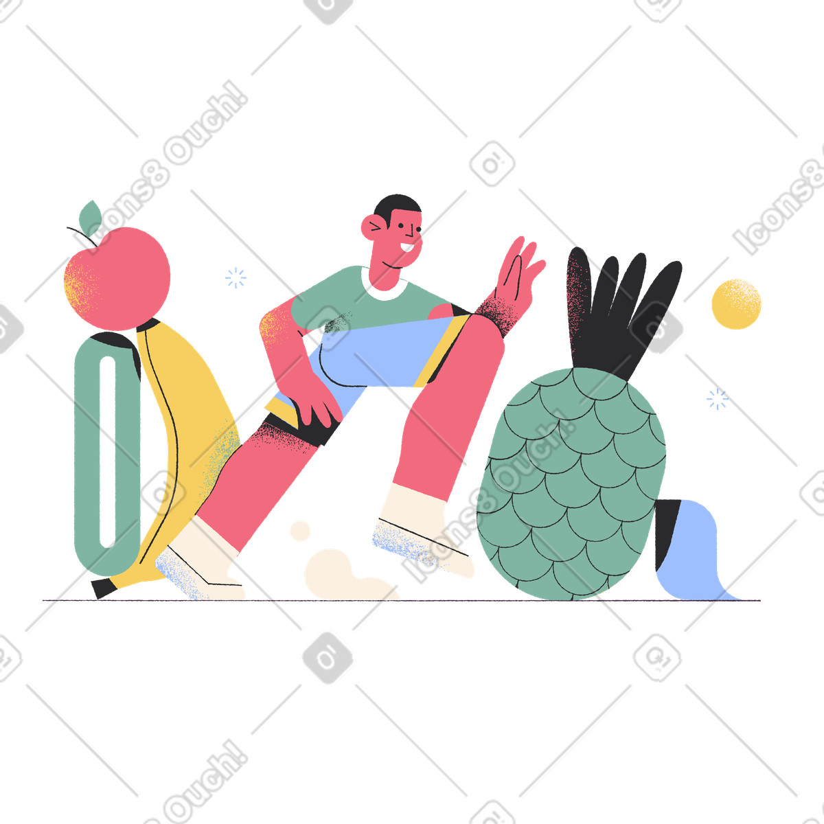 Illustration Mode de vie sain avec nutrition et fitness dans le style Pablo à télécharger aux formats PNG, SVG