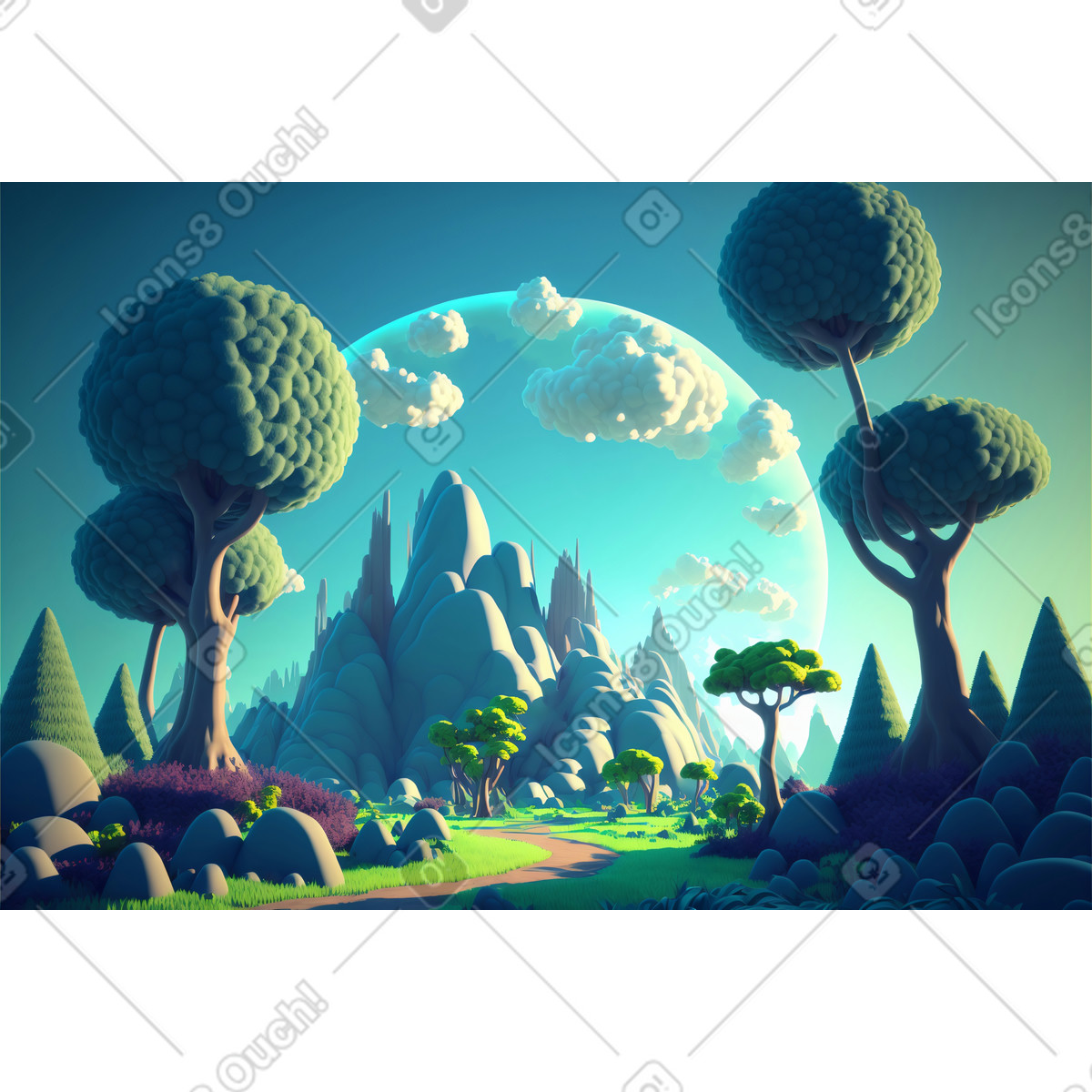 Ilustración Fondo de bosque fantasía 3d en estilo Experimental a descargar en PNG y SVG
