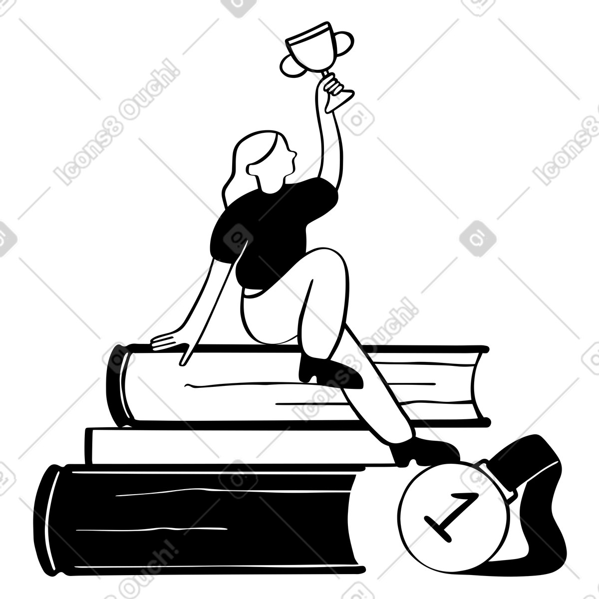 Ilustração de Mulher ganhando uma medalha e um troféu em PNG e SVG