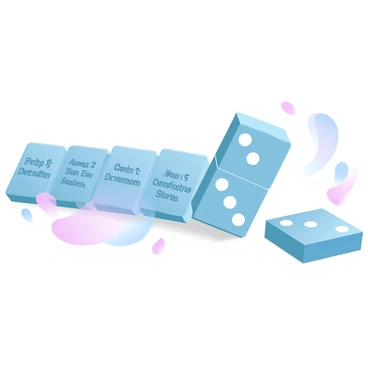 A series of colorful dominoes are set up in a straight line, each tile labeled with a different step in the "Roth Conversion Process." The first tile has "Step 1: Assess Your Situation" written on it. The next domino, "Step 2: Determine Eligibility," follows, then "Step 3: Calculate Tax Implications." Each domino is intricately designed with gradient pastel colors, adding a soft visual appeal. The final tile, "Step 4: Execute the Conversion," is just about to fall, creating a dynamic scene of movement. The background is a simple gradient, enhancing the focus on the dominoes and their details.
