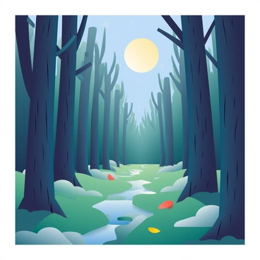 A mysterious forest bathed in the eerie glow of a full moon
