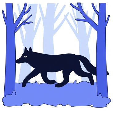 A mystical, shadowy wolf with luminescent eyes prowling a misty forest