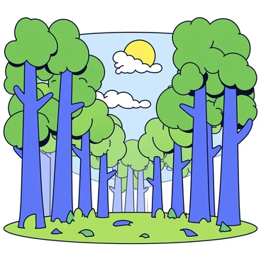 A dense forest with visible water vapor rising from the trees into the sky