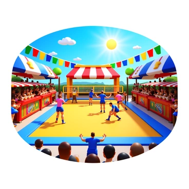 A colorful festival with a lively volleyball tournament as the main event