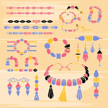 A display of ethnic jewelry featuring bold patterns and vibrant colors
