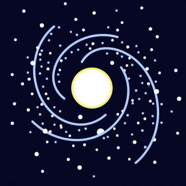 A spiral galaxy with a central bright core and swirling arms radiating outward. The arms are filled with numerous bright stars and clusters, creating a contrast with the darker areas of space. The galaxy is set against a backdrop of deep black, dotted with tiny white stars, enhancing the sense of vastness in the cosmos.