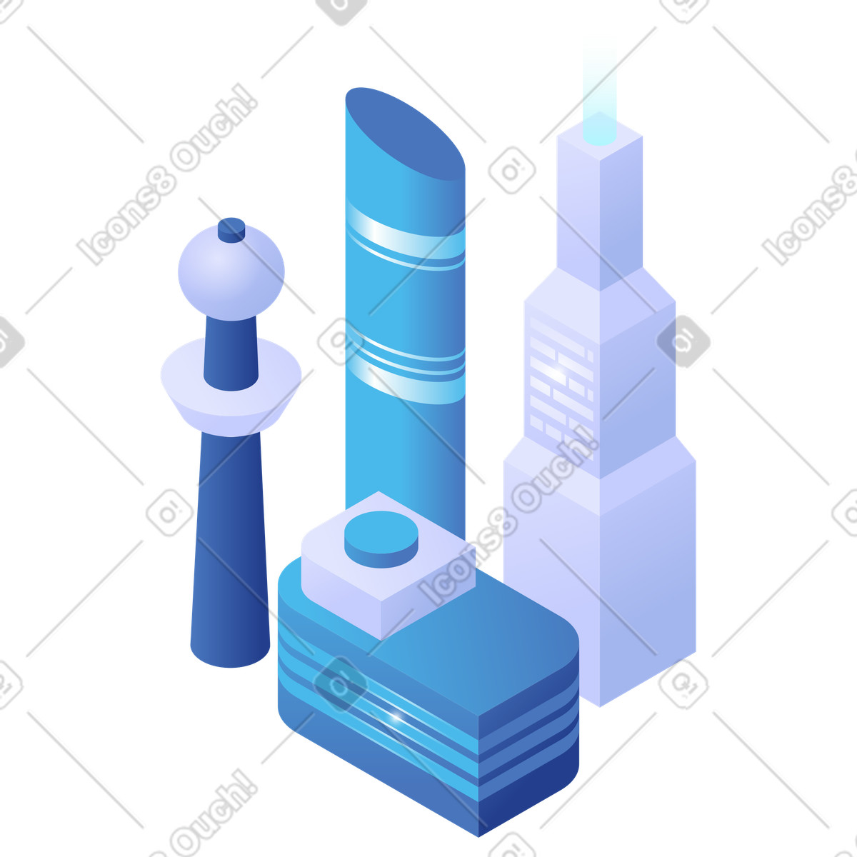 Isometric modern city buildings, urban architecture planning illustration in PNG, SVG