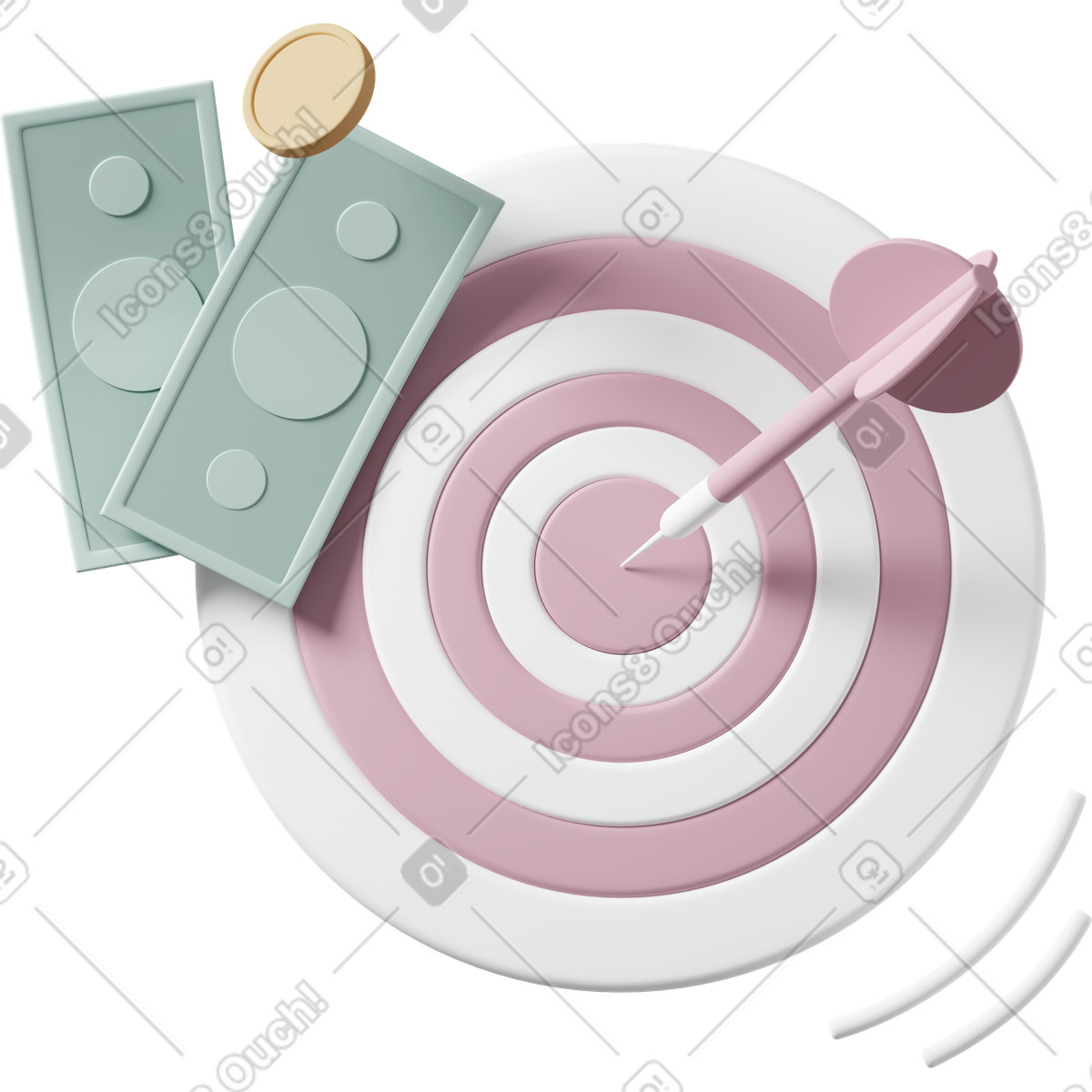 下载 3D Casual life 风格的 Target and money 插画，支持 PNG、SVG 格式
