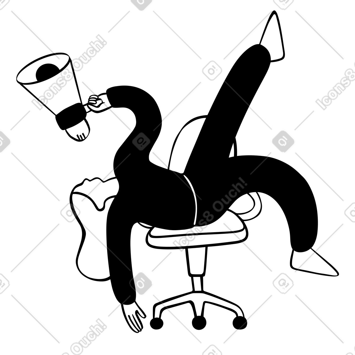 Assunzione, donna con megafono sulla sedia da ufficio illustrazione in stile Journal scarica in PNG, SVG
