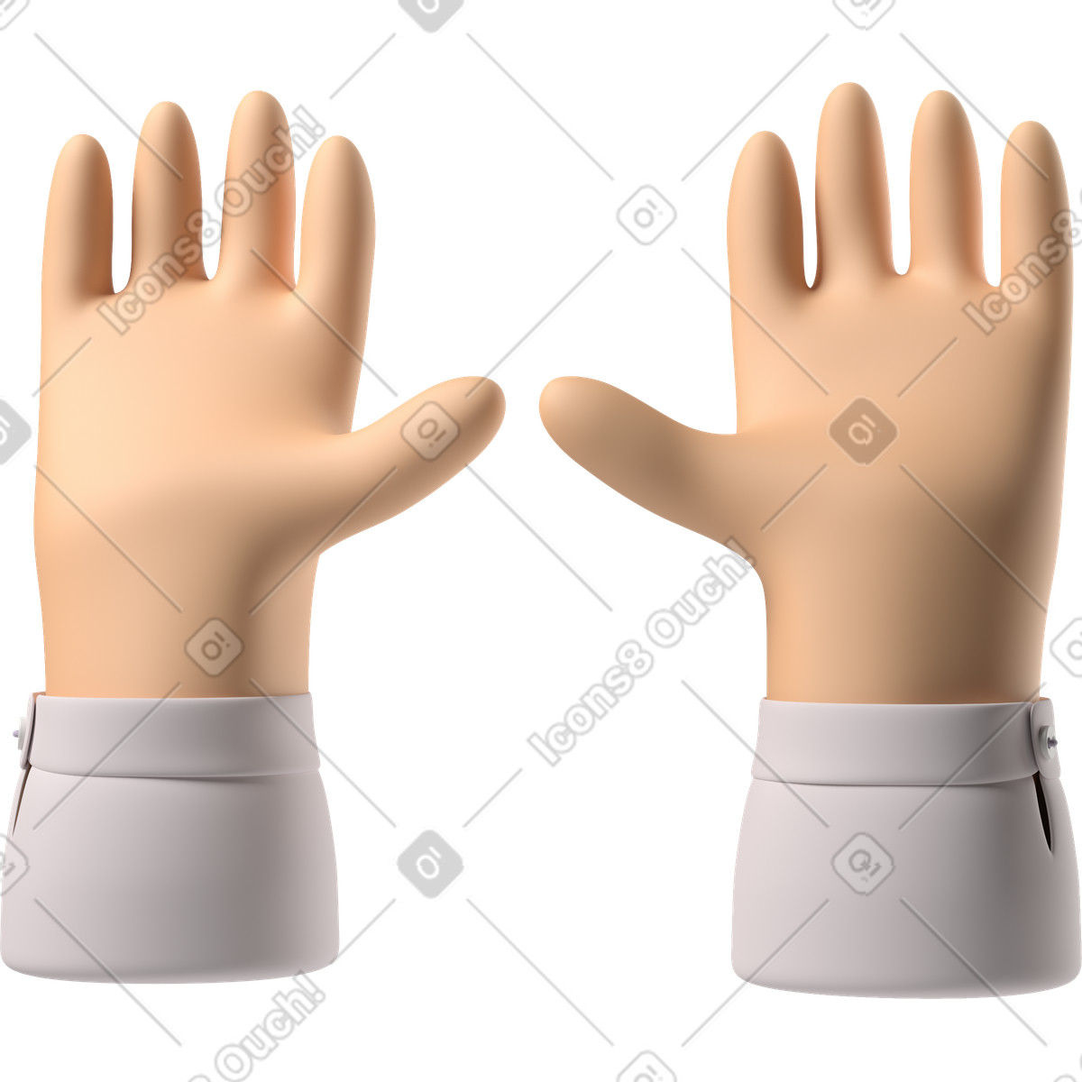 Mani di pelle bianca sollevate illustrazione in stile 3D Hands Fun&Wild scarica in PNG, SVG