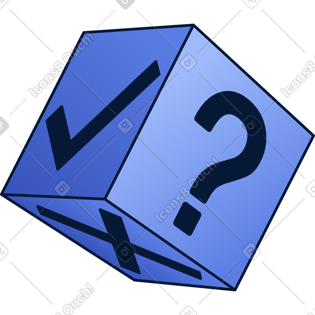 Cube with check mark, cross, and question illustration in Neat style download in PNG, SVG