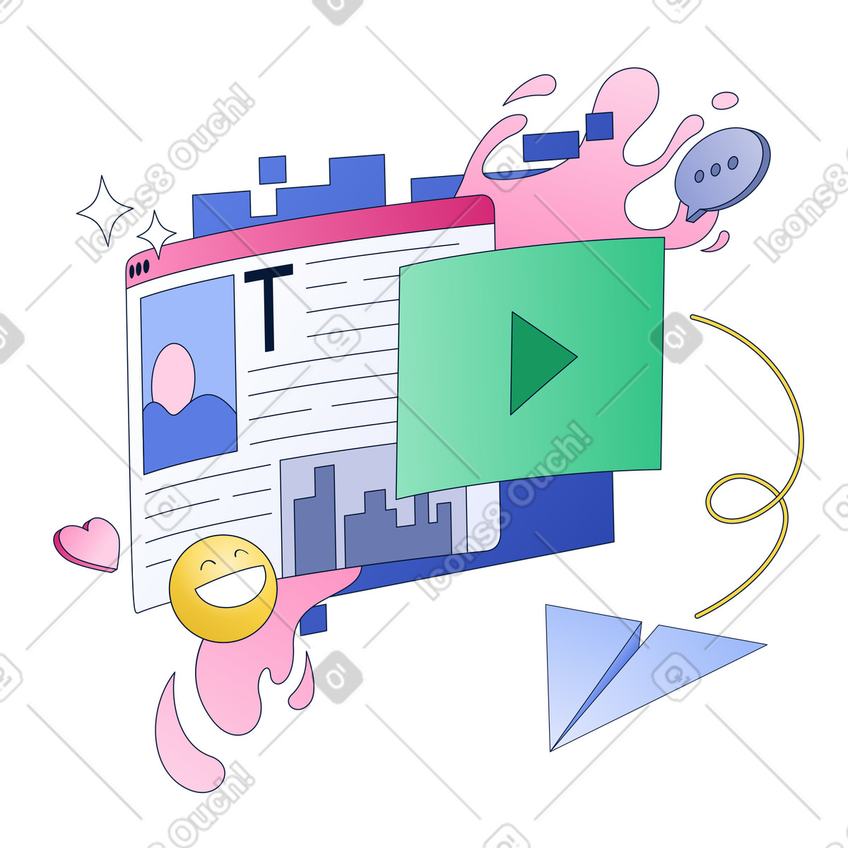 Browsing Social Media Feed and messaging illustration in Neat style download in PNG, SVG