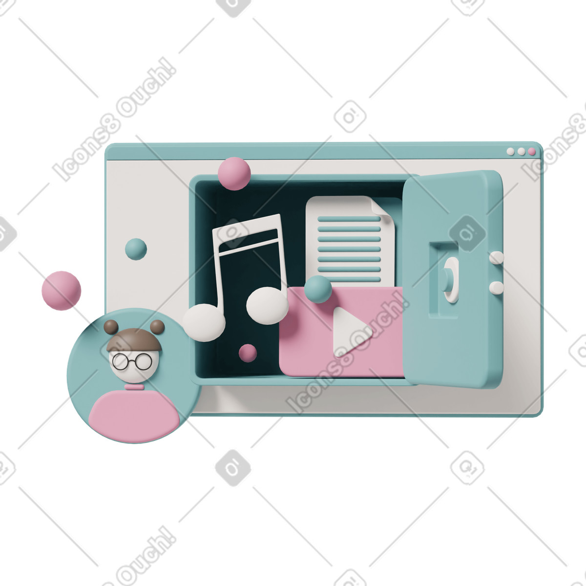 Monitor safe-Illustration im 3D Casual life-Stil als Download in PNG, SVG