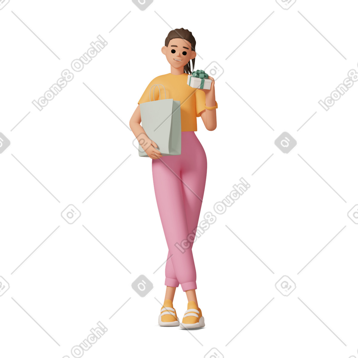 Illustration Girl with shopping bag and gift box dans le style 3D Casual life à télécharger aux formats PNG, SVG