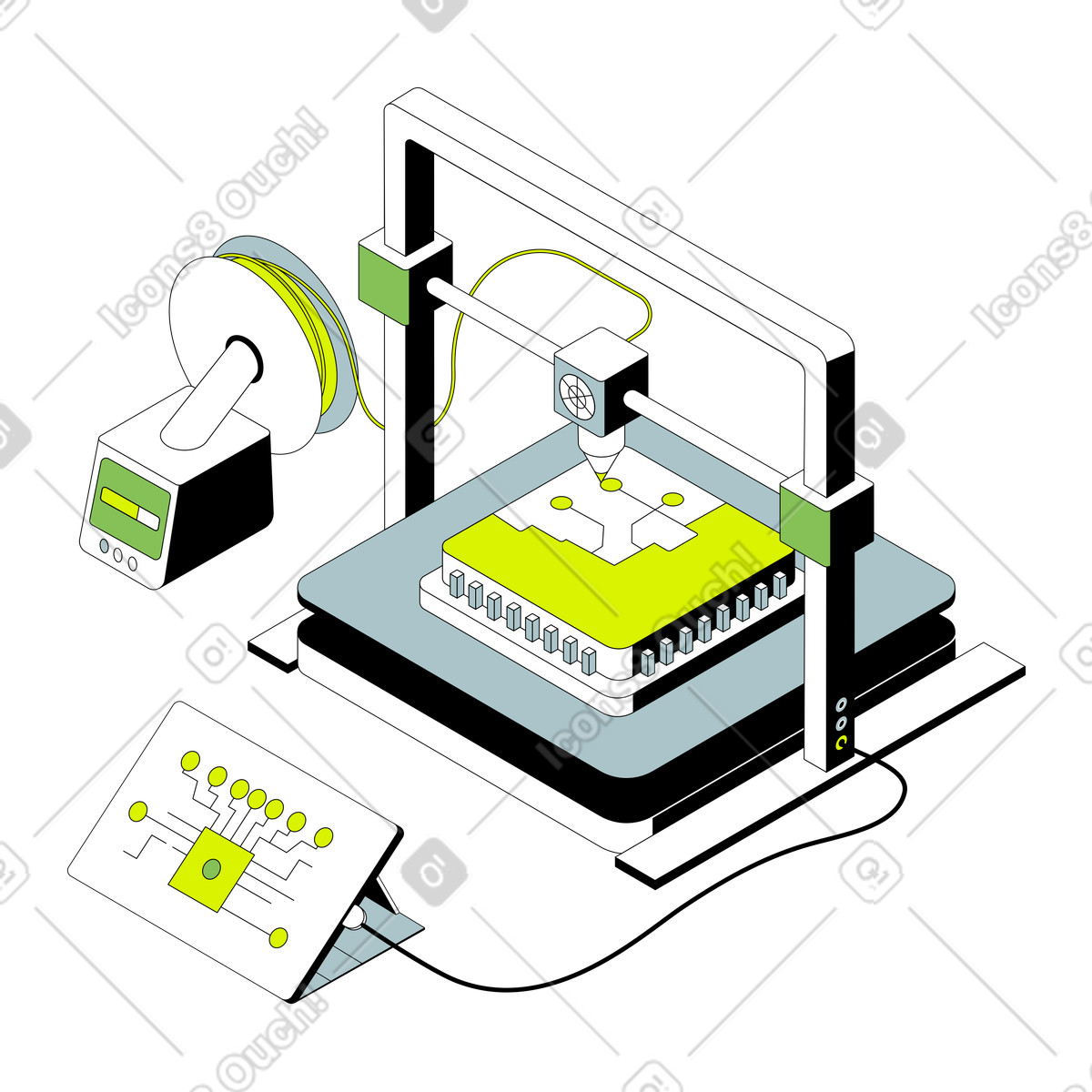 Ilustração de Imprimindo um chip em uma impressora 3d no estilo Isometric para baixar PNG, SVG