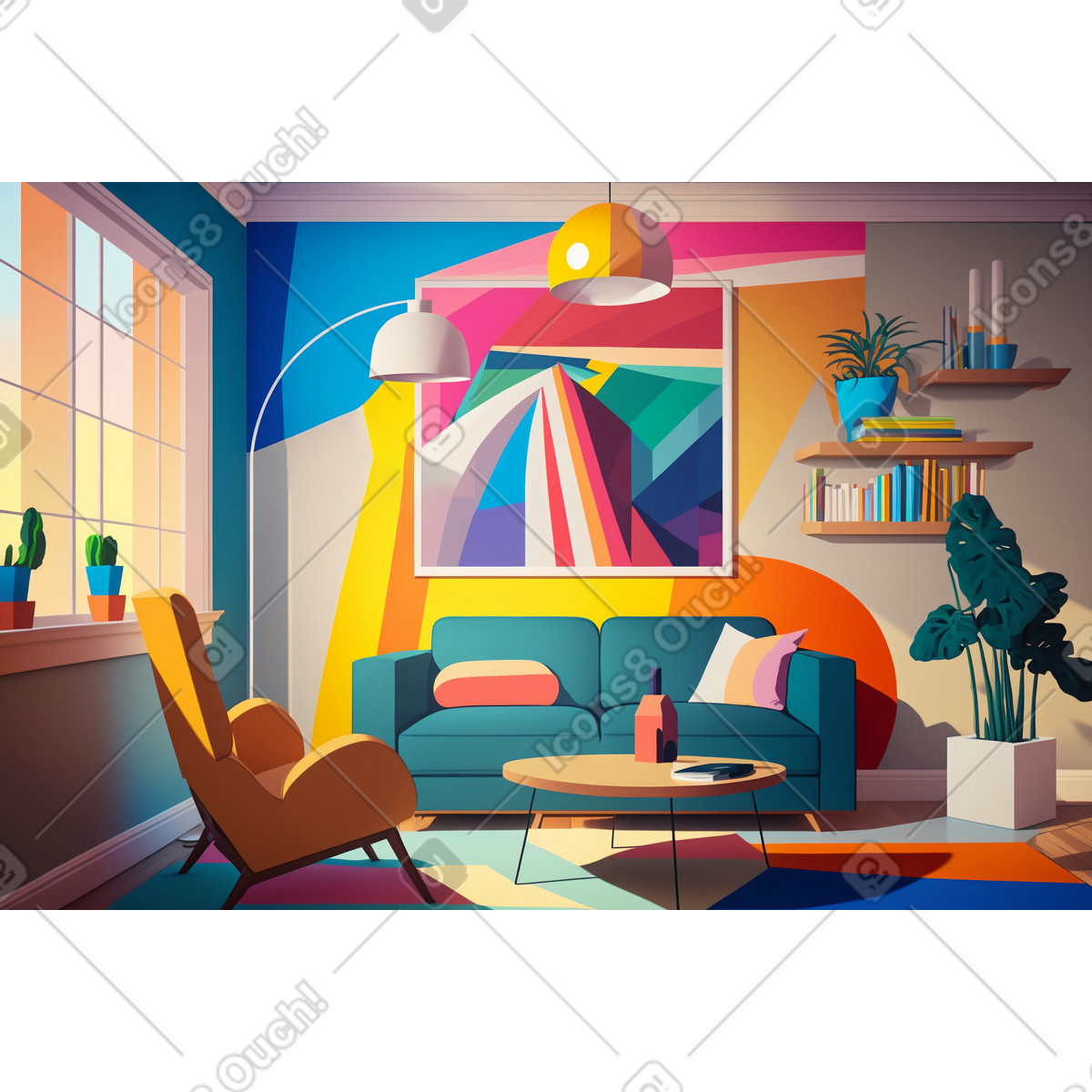 Groovy retro living room background illustration in Experimental style download in PNG, SVG