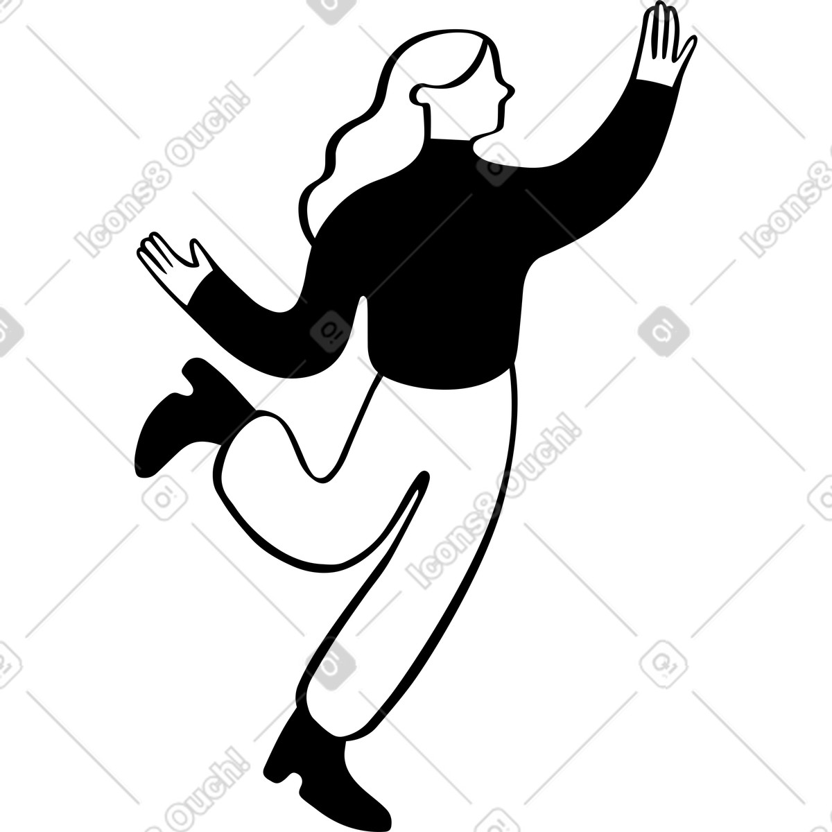 Woman raising her leg and arms illustration in Journal style download in PNG, SVG