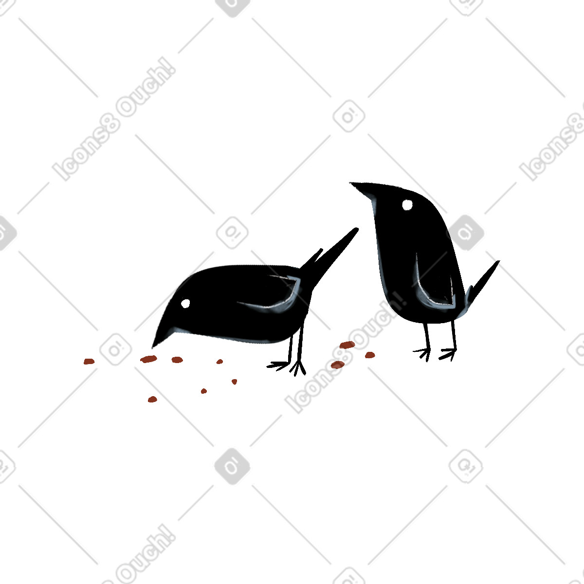 Ilustración Black little birds eating crumbs en estilo Ikigai a descargar en PNG y SVG