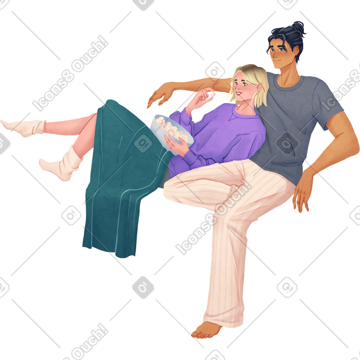 Man and woman sitting together illustration chill clipart image collection in PNG