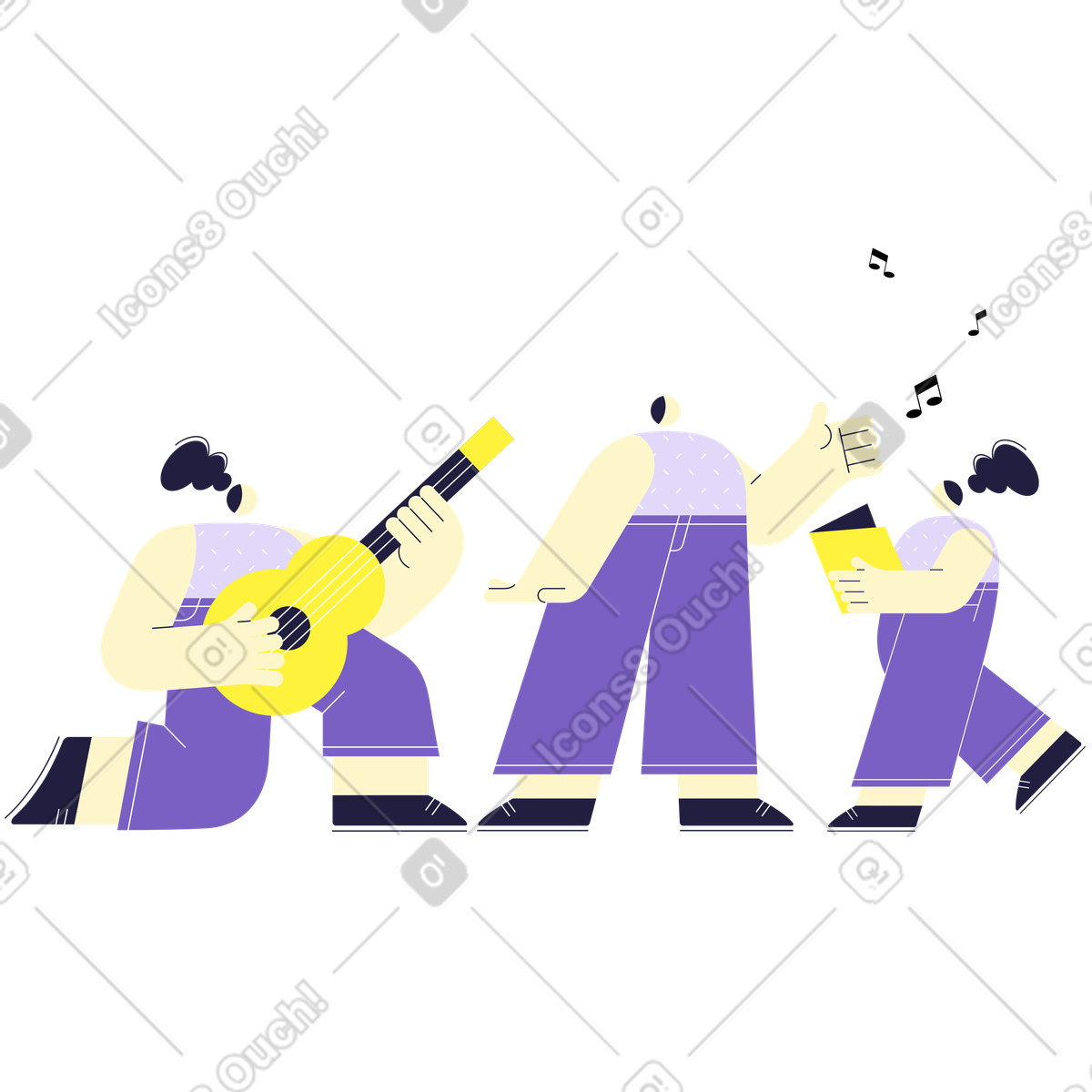 Family concert with mom on guitar and dad vocals illustration in Mellow style download in PNG, SVG