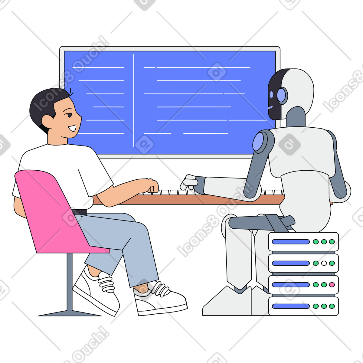 Integrating AI into coding process and enhancing programming skills illustration in PNG, SVG