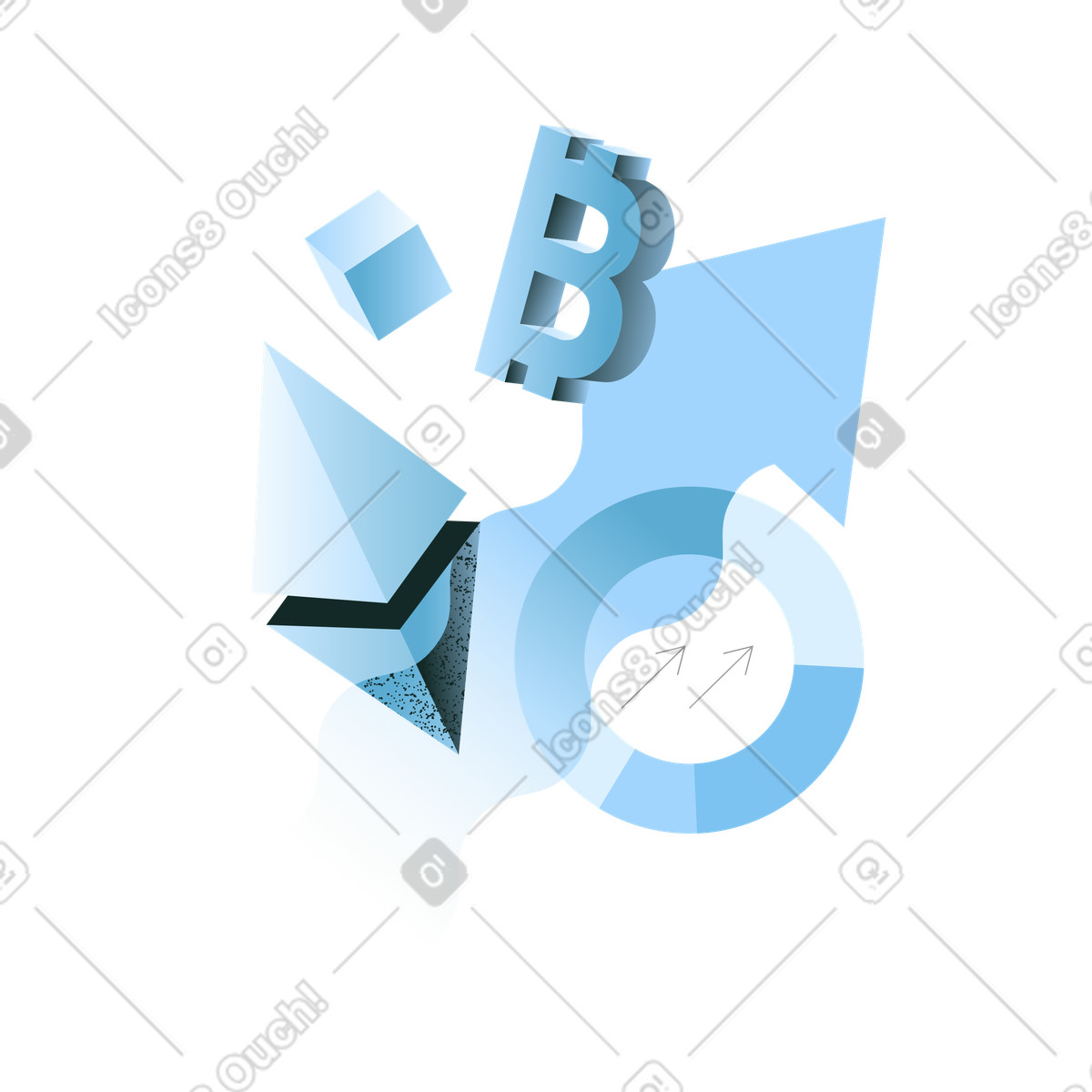 Donut chart illustration showing crypto tokens in a detailed investment portfolio clipart PNG, SVG, GIF