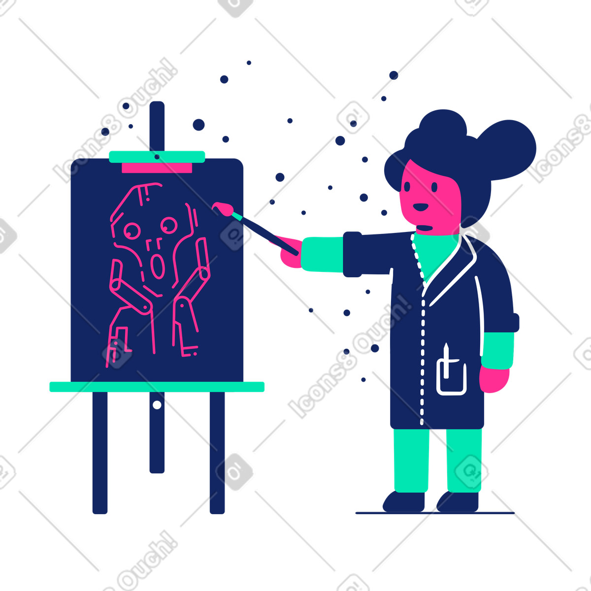 Illustration Femme artiste créant une image dans le style Cyborg à télécharger aux formats PNG, SVG