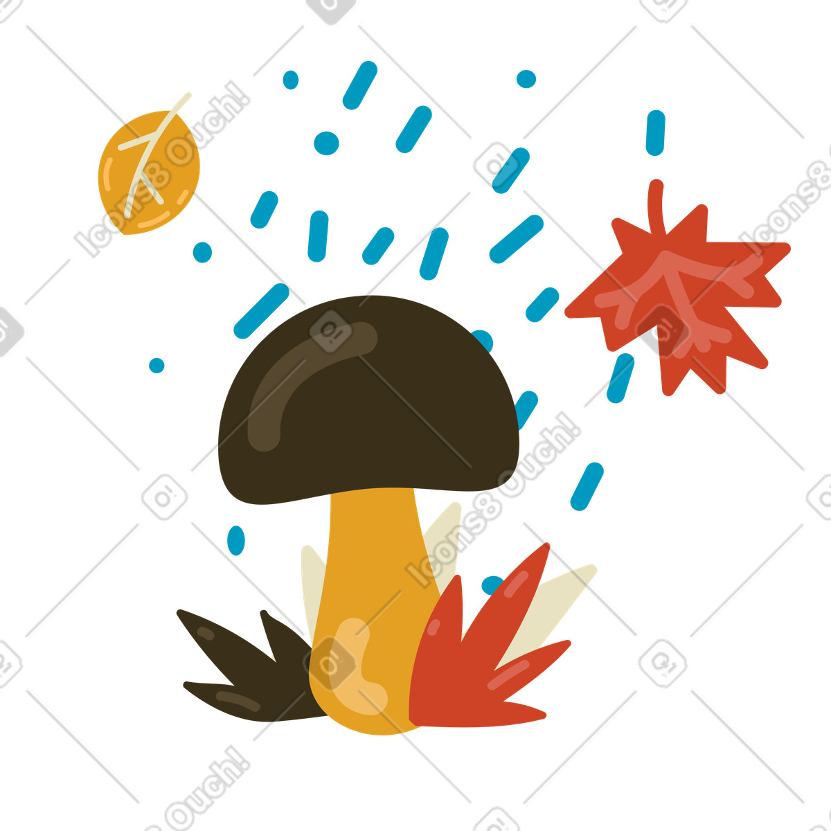 Fall leaves, mushroom and rainy weather animated illustration in GIF, Lottie (JSON), AE