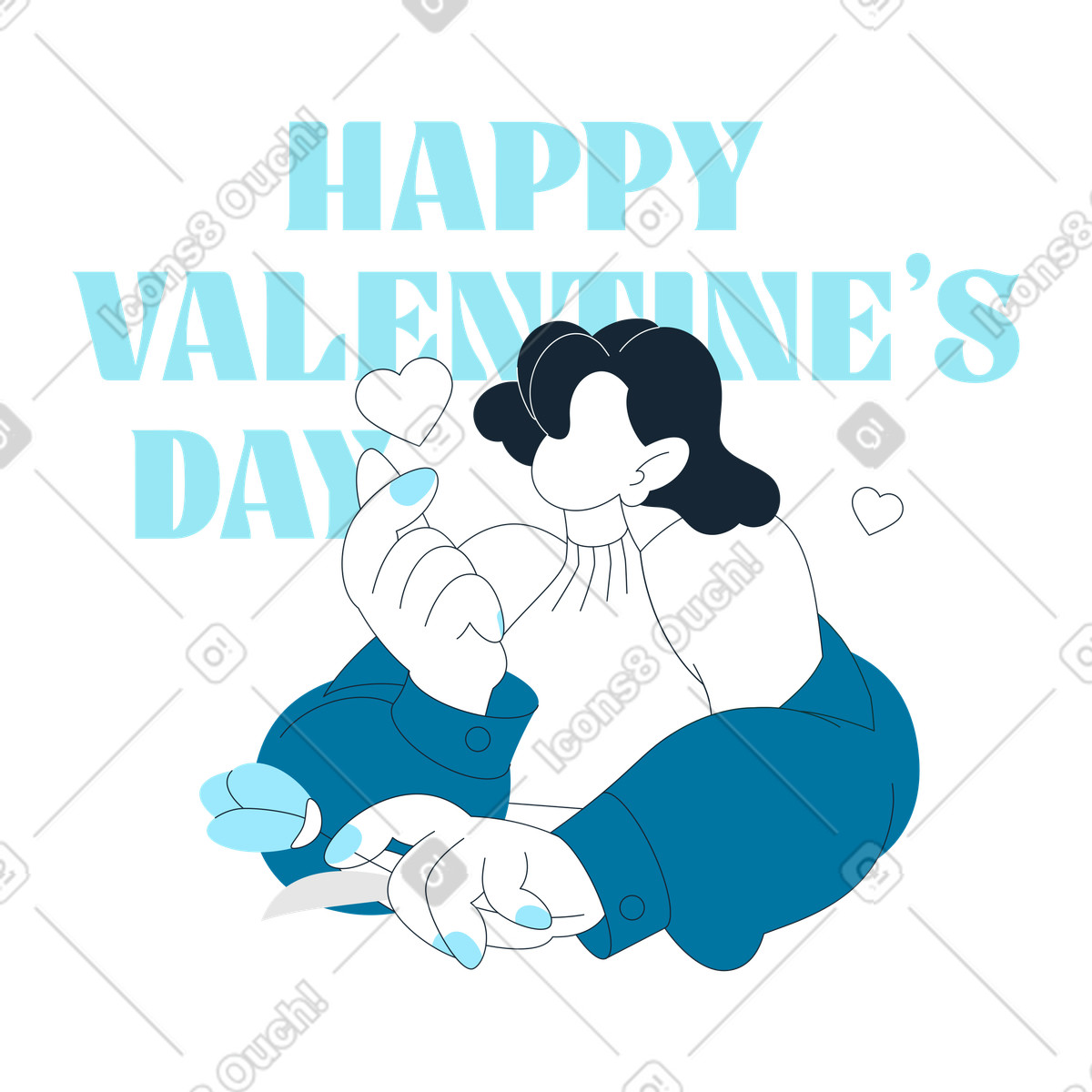 Happy Valentine's Day card, Love and romance illustrazione in stile Indigo scarica in PNG, SVG