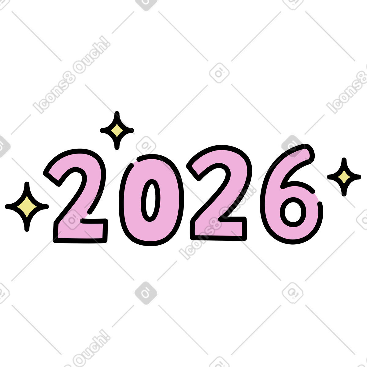 New Year 2026 with sparkles illustration in Mochi style download in PNG, SVG