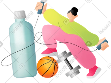 Woman doing sports, bottle and sports equipment PNG, SVG