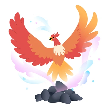 A majestic phoenix rising from the ashes with flames dancing around its wings