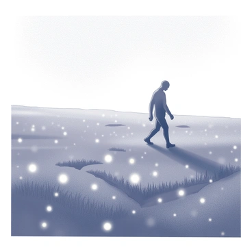 A lost soul wandering through a field of ghostly lights