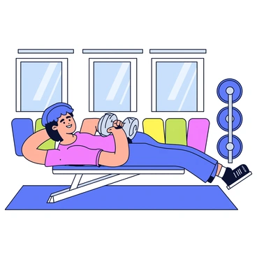 A modern gym with a focus on a person performing an incline dumbbell press