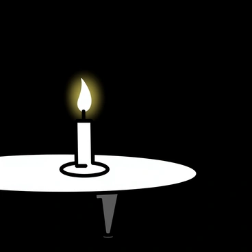 A small candle sits on a wooden table, casting a soft light. Its flame flickers delicately, dancing gently in the air as it begins to diminish. The candle is nearly burnt down, with a small wax pool forming around its base. The dim room is sparsely furnished, with shadows softly lining the walls, creating an intimate atmosphere.