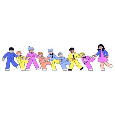 A line of dominoes is arranged, where each domino is designed as a male figure in a simple, cartoon style. Each male figure features distinct characteristics such as varying hairstyles and clothing, with the last piece in the line representing a female figure. The female figure has long hair and wears a dress, completing the sequence. The pieces are set in a way that demonstrates the action of falling, with some dominoes tilted at angles, ready to knock over the next in line.