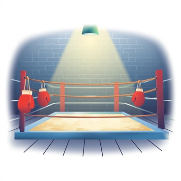 An old-fashioned boxing ring with vintage gloves hanging on the ropes