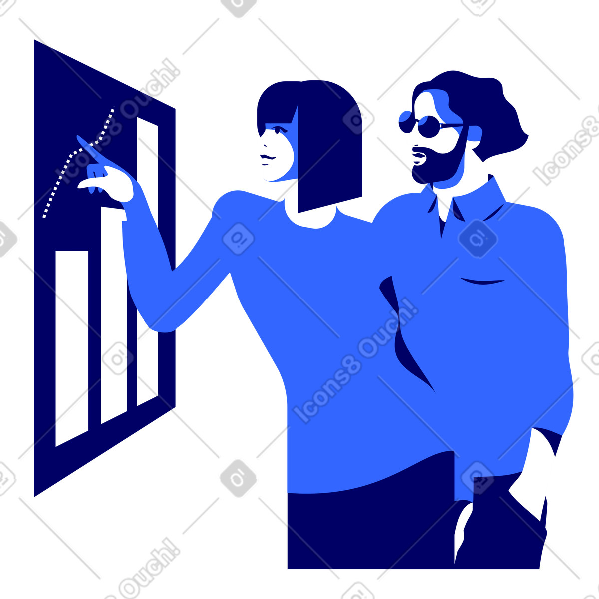 Ilustración Hombre y mujer mirando la tabla de crecimiento en estilo Lounge a descargar en PNG SVG