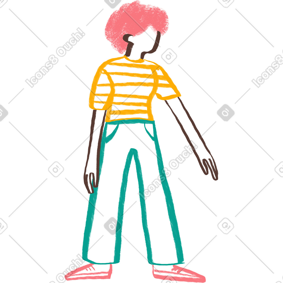 Woman with curly hair his hand outstretched illustration in Company style download in PNG, SVG