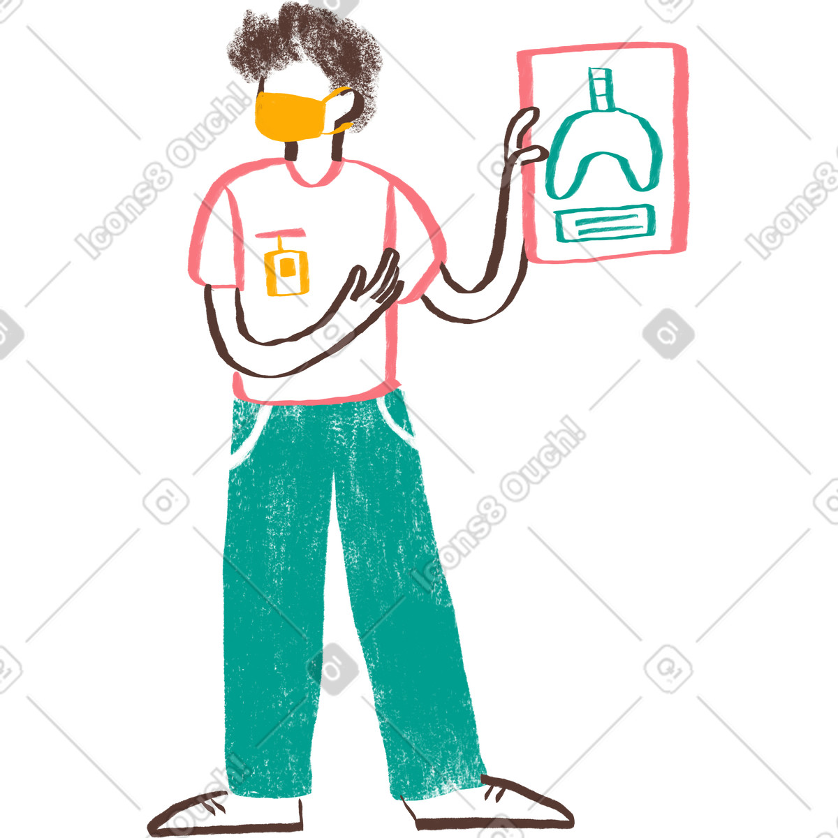 Doctor with curly hair showing medical results illustration in Company style download in PNG, SVG