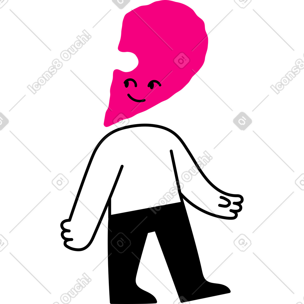 Giggle 스타일의 반쪽 심장 머리를 가진 남자 캐릭터 일러스트레이션 PNG, SVG 다운로드