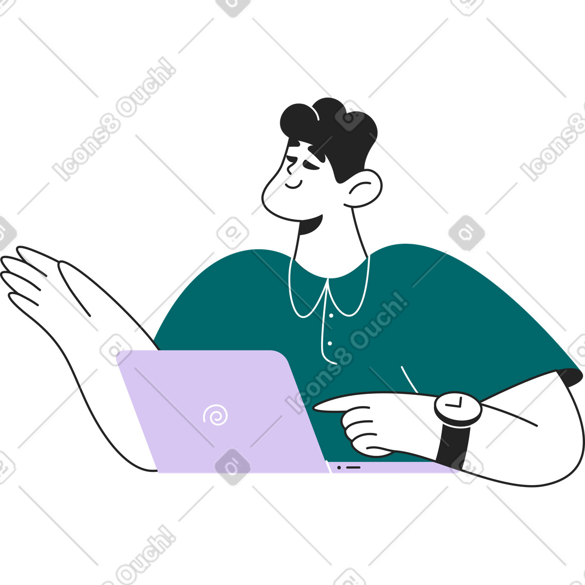 Ilustração de Meio homem com laptop em no estilo Sammy Line para baixar em PNG, SVG