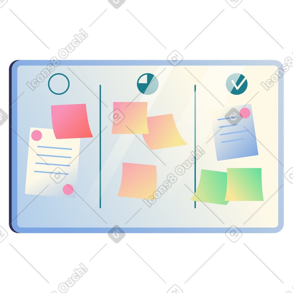 Task management: kanban board with sticky notes illustration in PNG, SVG