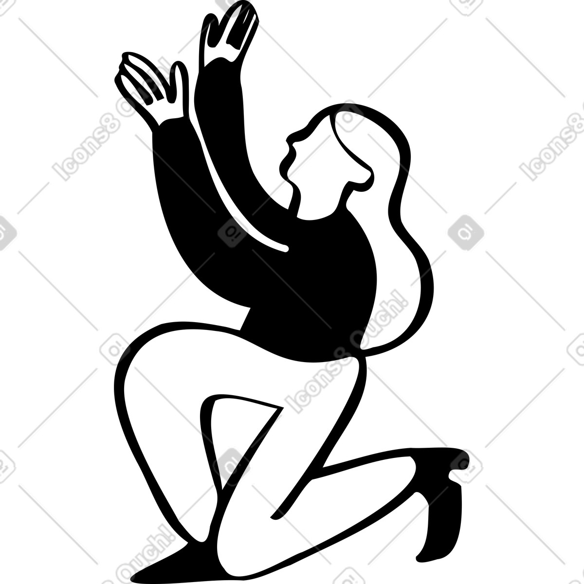 Woman on one knee raises her hands illustration in Journal style download in PNG, SVG