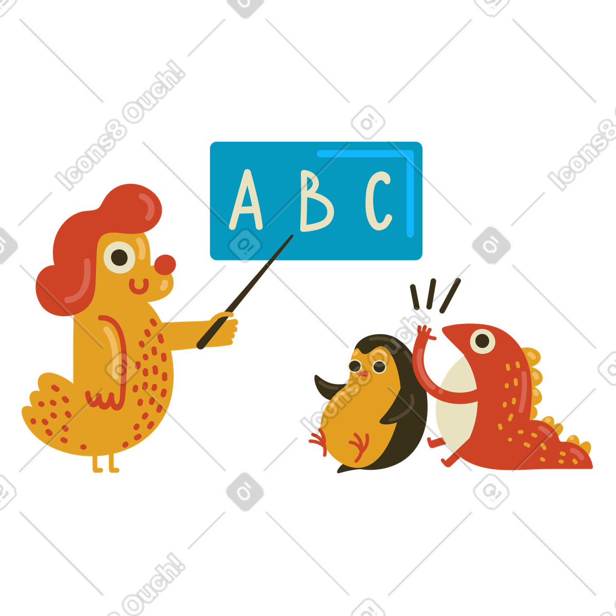 Ilustração de Crianças aprendendo o alfabeto com uma professora em creche no estilo Arabica para baixar PNG, SVG