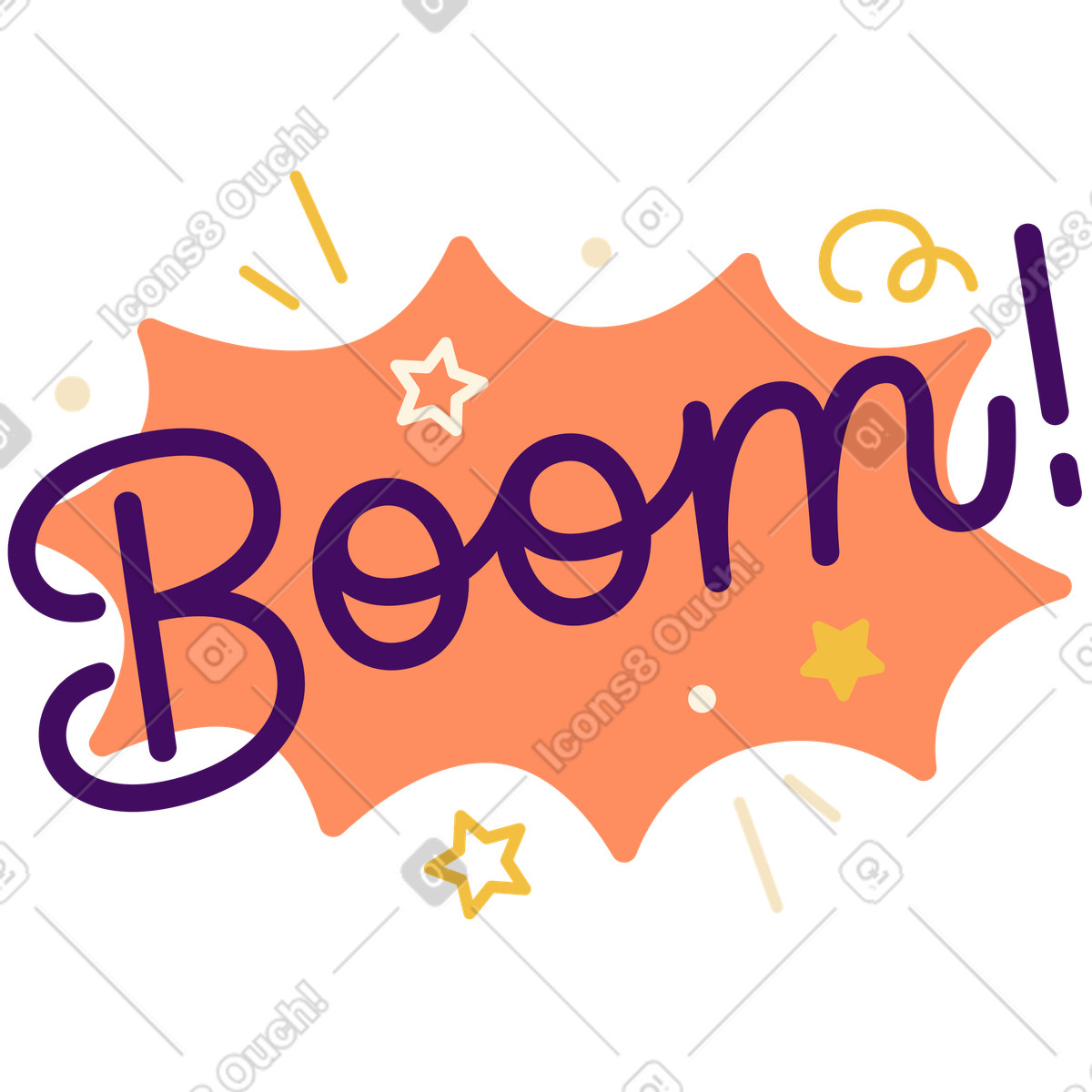 Ilustración Boom lettering with burst shapes, Promotional highlight element en estilo Simplistic a descargar en PNG y SVG